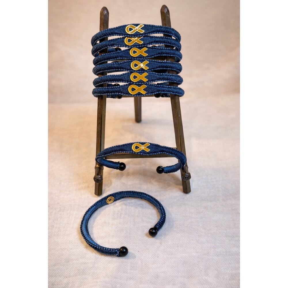 8 Pc Navy Wrap Bracelet Set | Gold Ribbon Detail | Breast Cancer Awareness - Picture 3 of 3